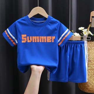 兒童短袖套裝 小孩跑步運動服 中兒童 休閒速乾衣 男女童 夏季T恤短褲兩件套 寶寶透氣籃球服