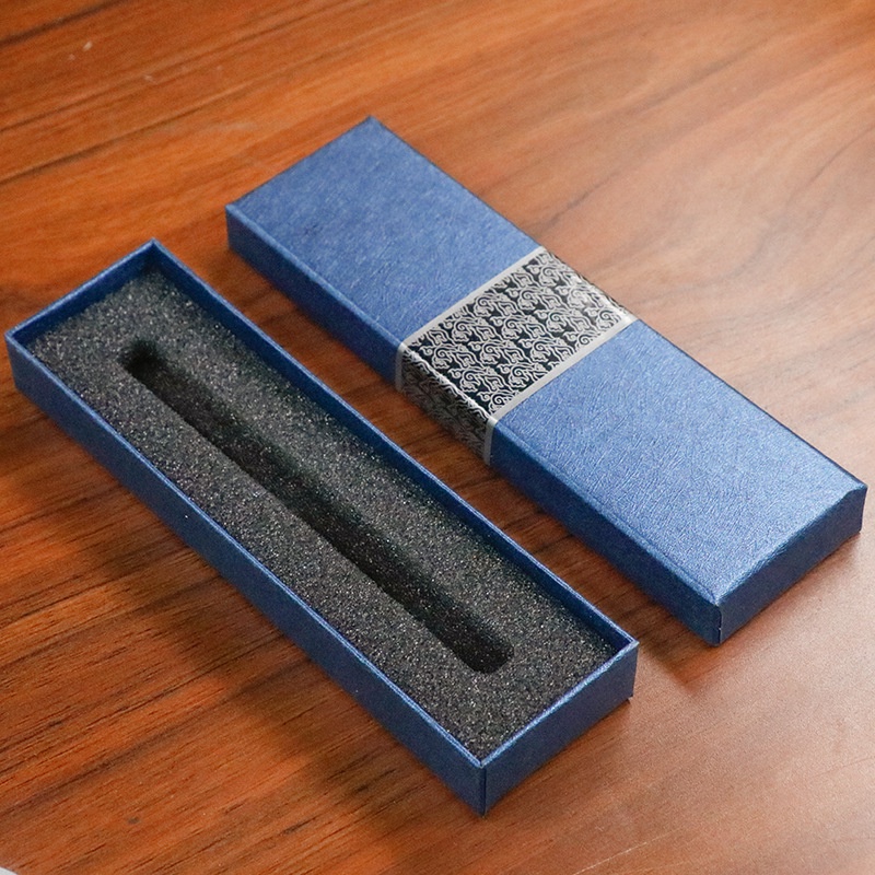 藍色鋼筆盒商務黑色硬紙盒海棉盒祥雲筆盒圖騰筆盒天地蓋包裝盒