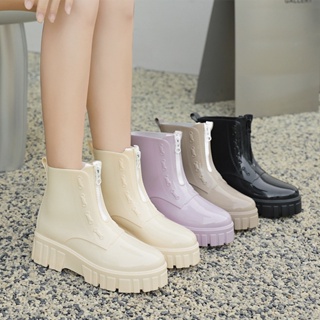 新款 2023新款時尚潮流厚底雨鞋女款防水中筒防滑果凍軟底雨靴女夏外穿品質保證