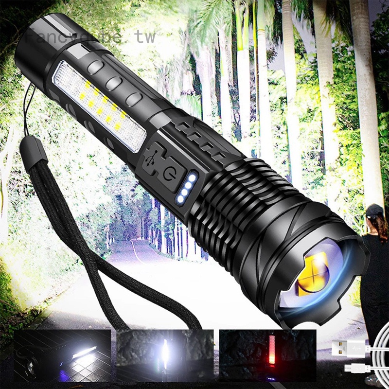 強光手電筒 usb充電戶外照明手電 30W白雷射手電筒 帶COB工作燈