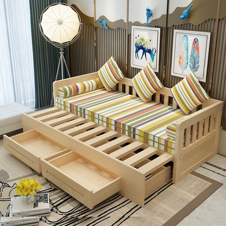 【免運費】實木沙發床可摺疊推拉小戶型多功能1.5米客廳1.8單人雙人坐卧兩用抽拉床 摺疊床 實木床