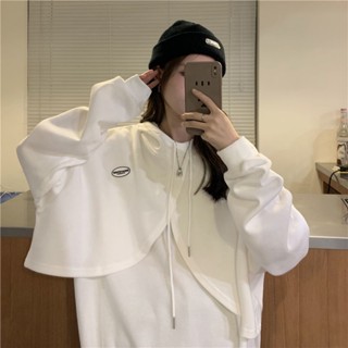 佰分佰/150kg內可穿/連帽罩衫+短袖T恤/上衣兩件式套裝/設計感/春秋款/寬鬆/慵懶風/大尺碼