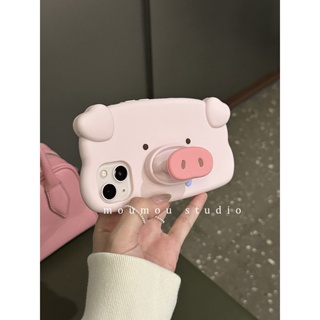 可愛 防摔 豬豬 支架 矽膠手機殼 適用於iPhone14 13 12 11 pro max立體保護套