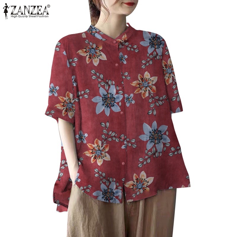 Zanzea 女式花卉印花半袖休閒寬鬆上衣