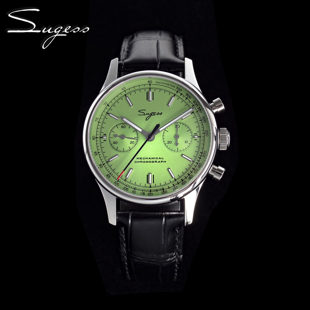 Sugess 1963 Pilot 男士手錶計時碼表藍寶石水晶機械手錶海鷗 ST1901 機芯 Waterpoorf 綠