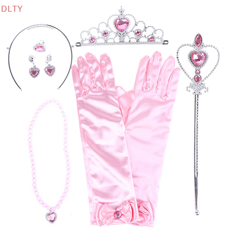 Dl 6pcs/set 公主皇冠魔杖項鍊手套配飾女孩美容套裝 TY