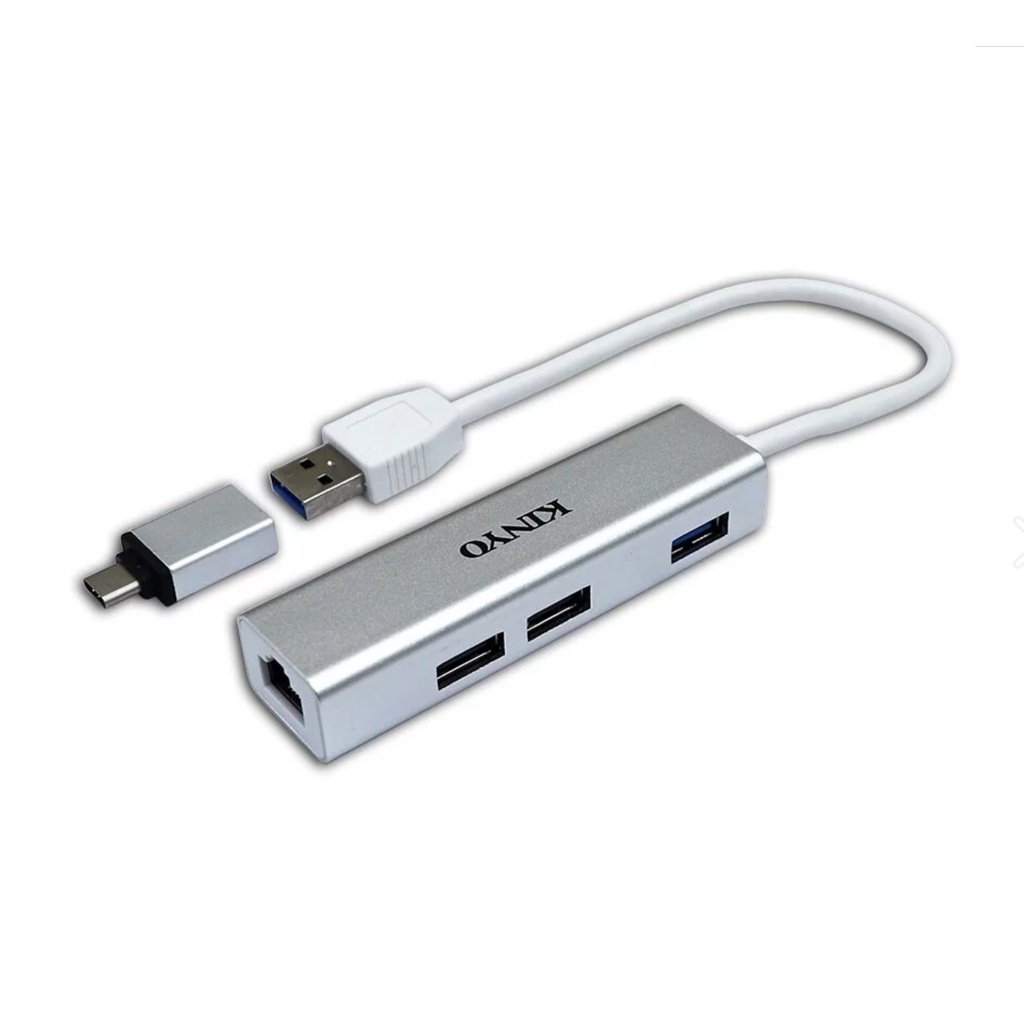 KINYO USB轉有線網路線 集線器 / RJ45 / 乙太網路 / Type-C可用 (HUB-23)