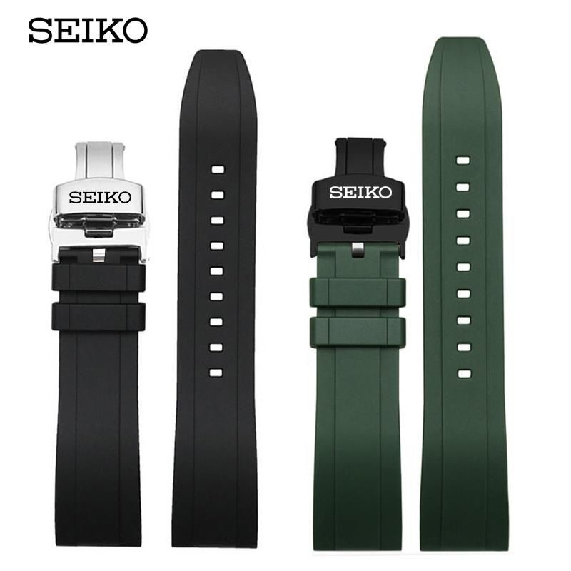 SEIKO手錶帶 矽膠男綠水鬼雞尾酒鮑魚罐頭蝴蝶扣橡膠錶帶20mm 22mm