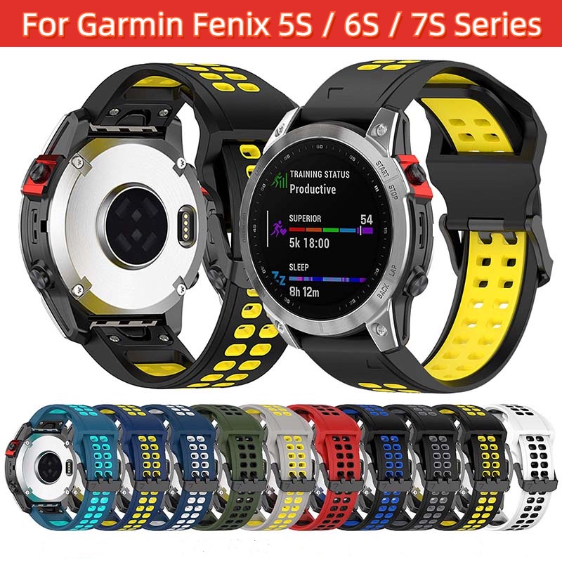 適用於 Garmin Fenix 7S 5S Plus 6S Pro QuickFit 雙色錶帶,帶雙扣和矽膠錶帶