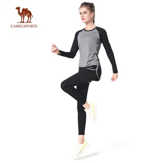 Camel SPORTS瑜伽服女運動服套裝薄款晨跑服短袖健身房健身