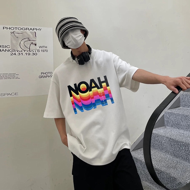 Noah NYC CORE美國彩虹圓領短袖夏季新款寬鬆衣服潮流情侶T恤男
