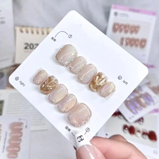 ✨香檳貓眼純手工穿戴甲 爆閃顯白氣質金箔美甲貼片 溫柔貝殼貓眼光療指甲貼片 穿戴式美甲 假指甲 穿帶甲 甲片高階感成品