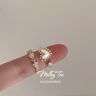 奶茶家 MilkyTea 時尚貝殼珍珠愛心花朵戒指 正韓復古風潮流少女百搭氣質指環 91