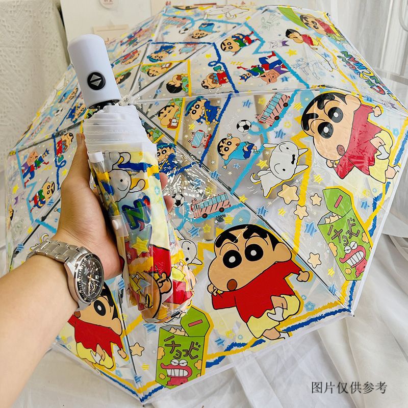 現貨✨ 免運 蠟筆小新 透明雨傘 三折傘 網紅同款 兒童雨傘 可愛 卡通 全自動 傘 摺疊傘 兒童 成人 遮陽傘 透明傘