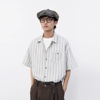 流行款式韓版時尚男士垂墜襯衫條紋大碼短袖襯衫