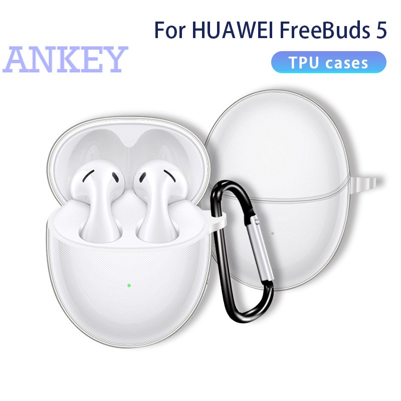 適用於華為 Freebuds 5 保護套藍牙耳機 Freebuds5 保護 TPU 透明充電盒保護袋帶掛鉤