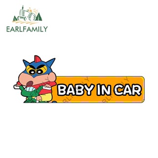 EARLFAMILY 13cm x 4.7cm BABY IN Car 警告蠟筆小新卡通汽車貼紙乙烯基摩托車汽車標籤防水