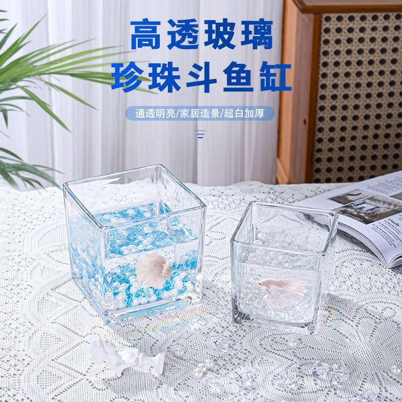 台灣出貨 玻璃魚缸 方形超白小魚缸 造景創意生態缸 客廳桌面斗魚養殖缸.