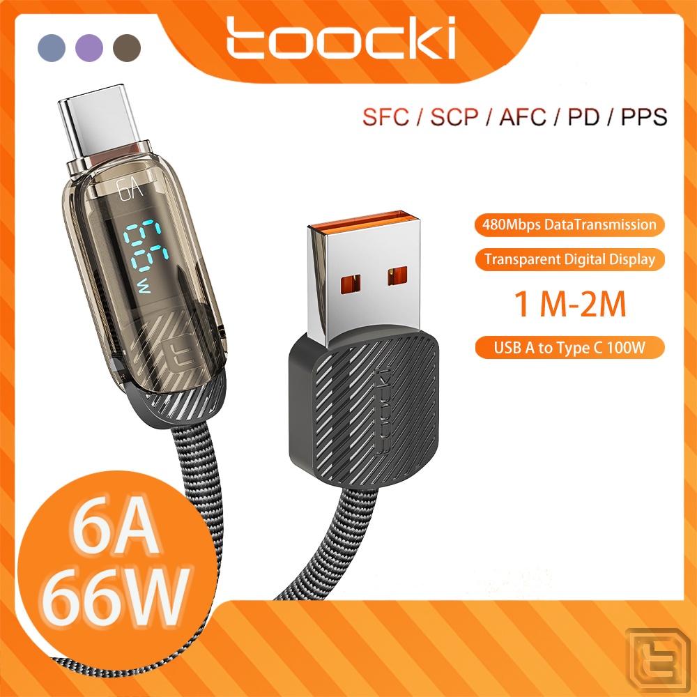 Toocki 6A 66W 快速充電線 USB C 型 USB2.0 數據線 QC3.0 支持華為小米超級快速