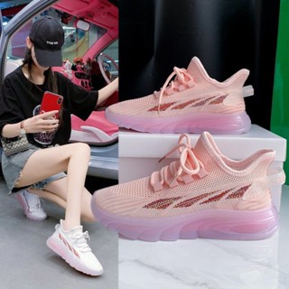 夏季果凍鞋底 Flyknit 鞋透氣學生跑步鞋運動鞋