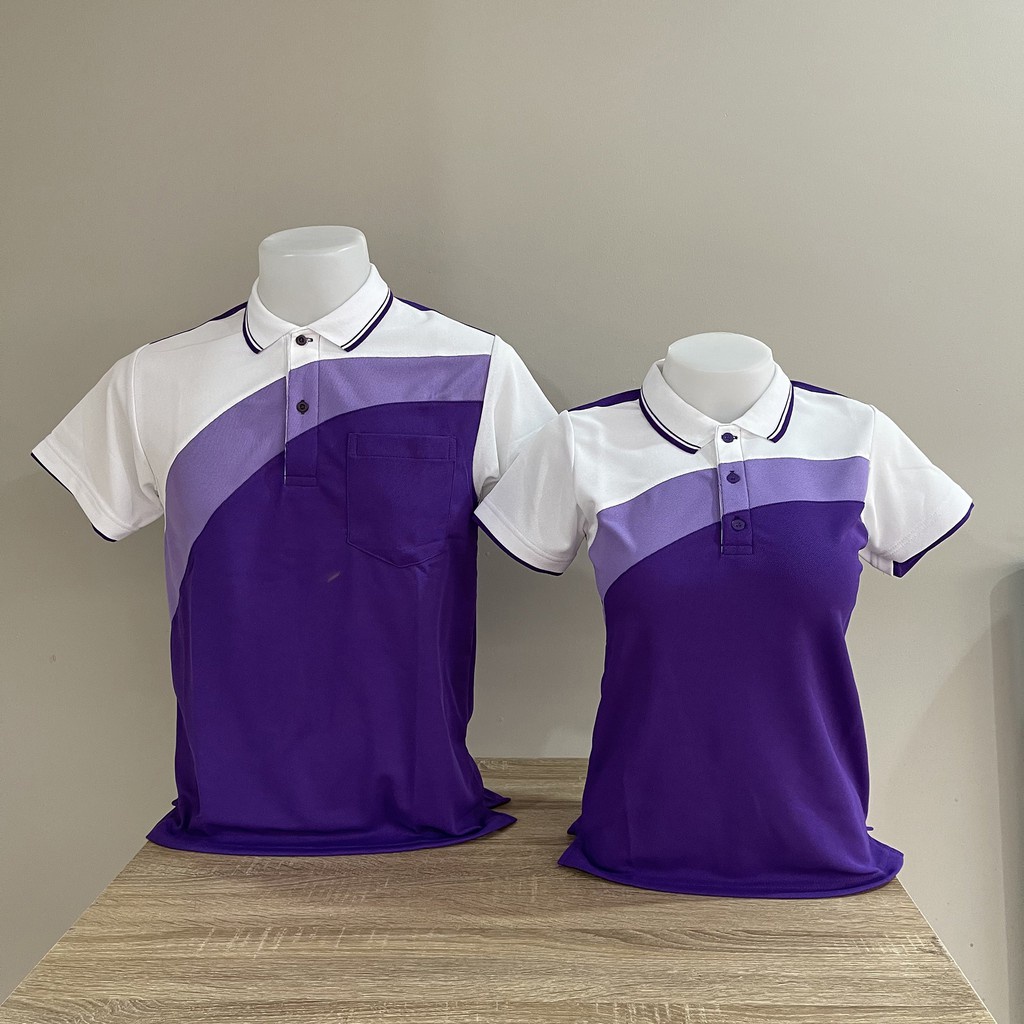 紫色斜邊 Polo 衫和白色背面是紫色的。 柔軟的 Juti 面料穿著舒適不掉毛皮草不偏差。