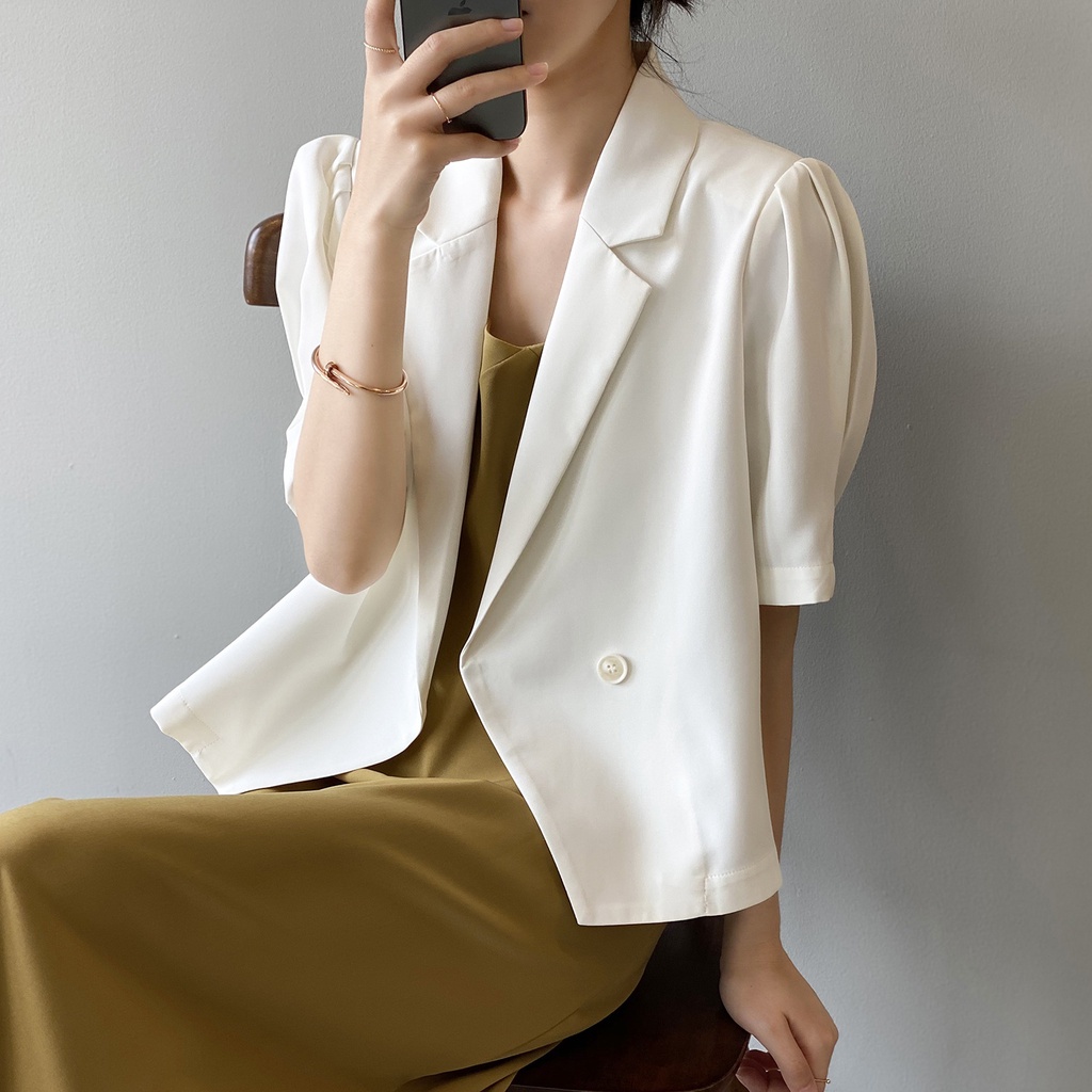 DANDT  短袖西裝女2023夏季新款韓版寬鬆顯瘦一粒扣短款小外套7983(23 JUN Ian) 歐美服飾