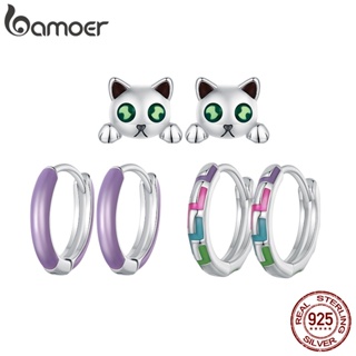 Bamoer Glowing Night 耳環系列 925 純銀貓耳釘紫色耳扣發光網絡耳環珠寶禮品