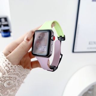 Apple Watch 小蠻腰 矽膠撞色款 磁吸折疊扣表帶 適用於 8 7 6 ultra 49mm 45mm蘋果表帶