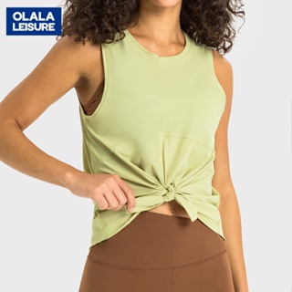 OLALA新款薄款透氣冰感寬鬆綁帶速乾背心時尚外穿瑜伽訓練健身上衣