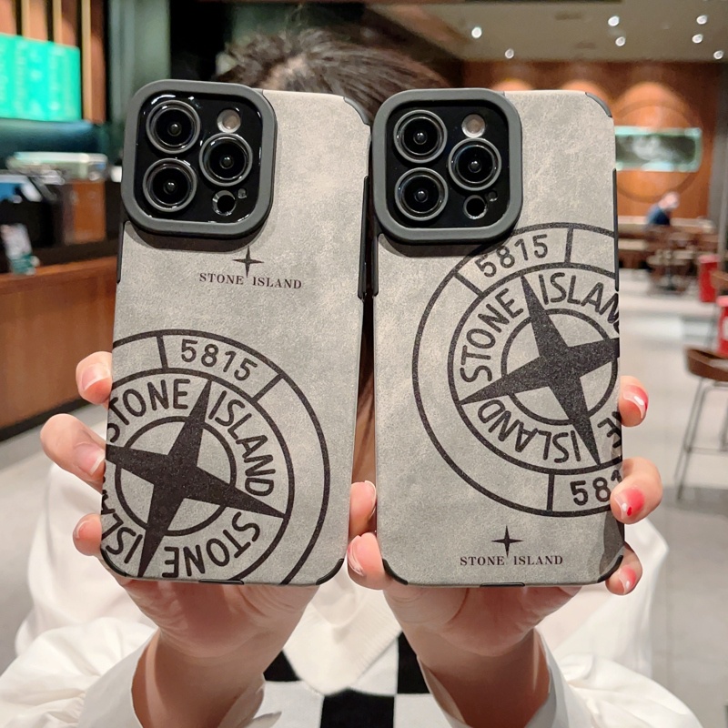 Stone Island 絨面革質感皮革手機殼兼容 iPhone 14 13 12 11 Pro MAX XS MAX