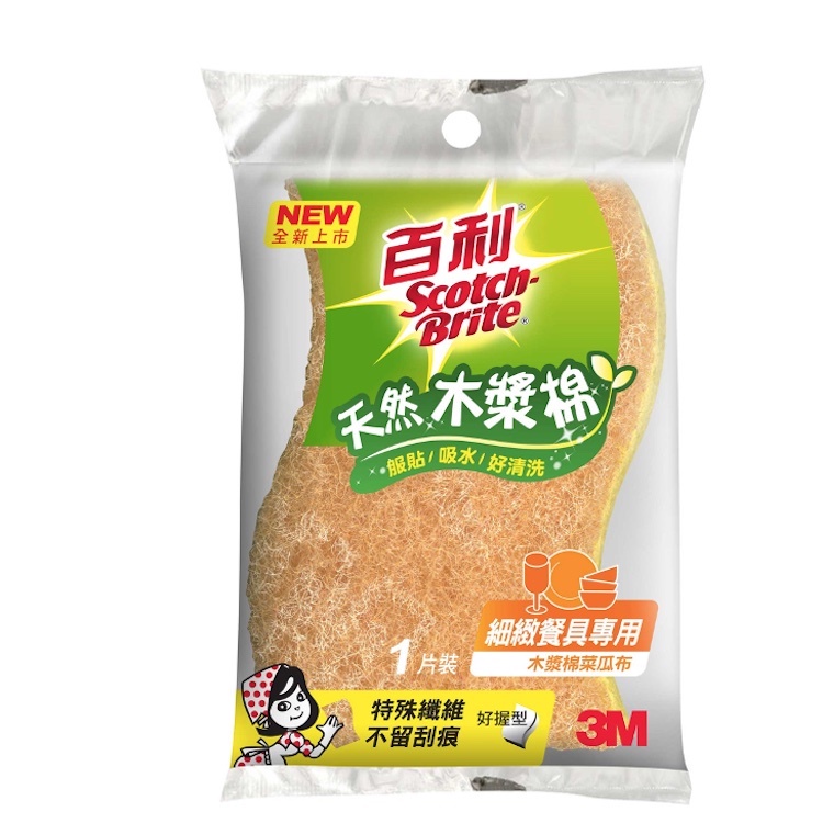 3M百利天然木漿棉菜瓜布—細緻餐具專用1片裝　