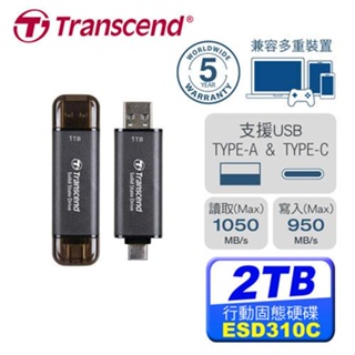 我是SSD 不是隨身碟Transcend 創見 ESD310C / 2TB 外接式 SSD / 黑原價6099(省419
