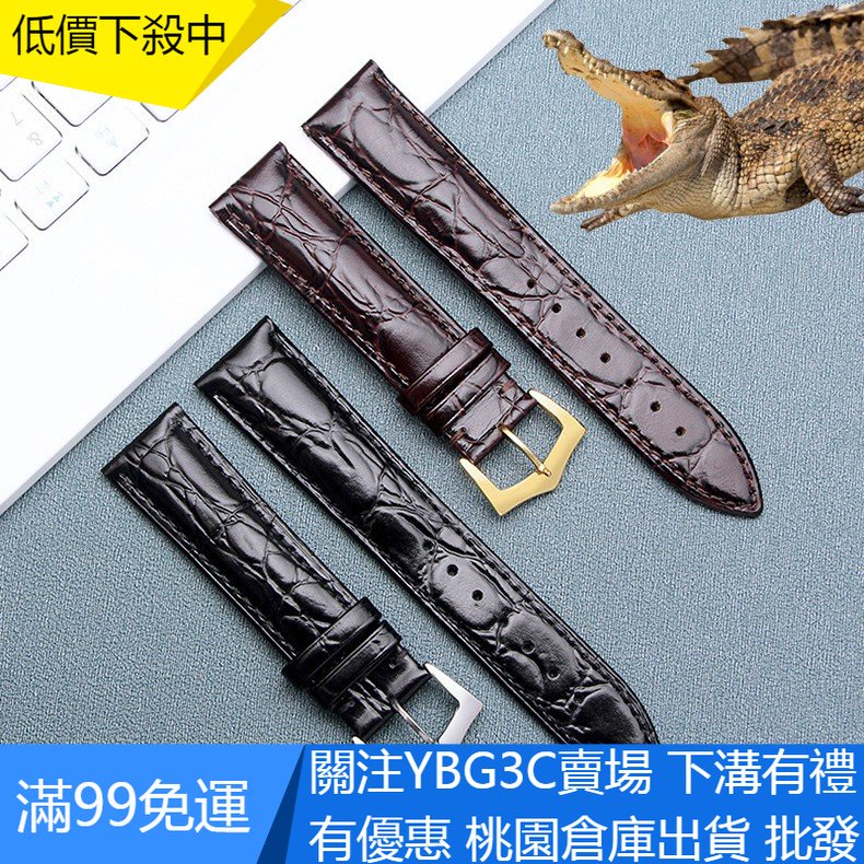 【YBG】 高品質鱷魚皮錶帶帶 2 面鱷魚皮錶帶不銹鋼扣 316L 16 18 19 20 21 22mm 替換錶帶