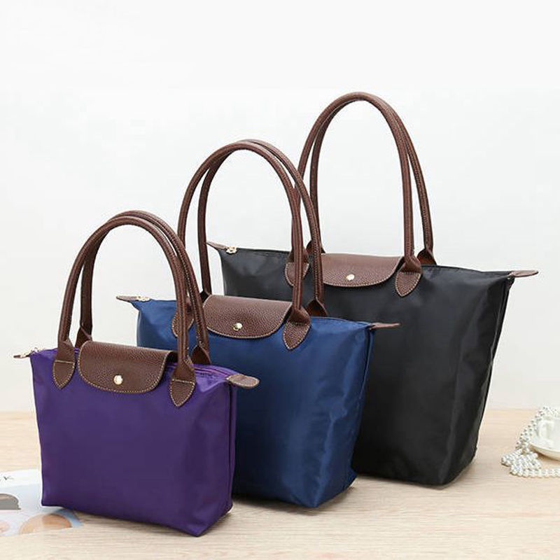 Longchamp 牛津布媽媽包 - 大容量可折疊行李袋帶肩帶,適合女士旅行購物