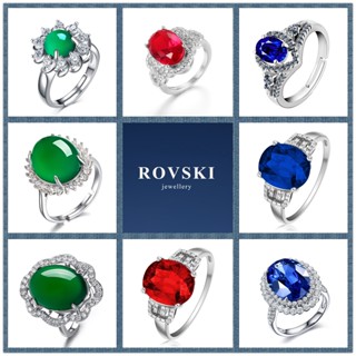 ROVSKI 時尚韓國珠寶純銀戒指配鑽石紅寶石綠松石藍寶石輕奢女士戒指
