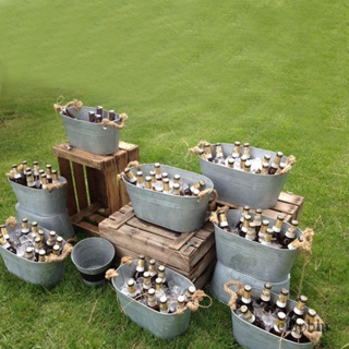 【✨廠家直銷✨】做舊金屬冰桶 鐵桶鐵皮桶 歐式白色橢圓形大容量冰桶 酒吧燒烤啤酒桶