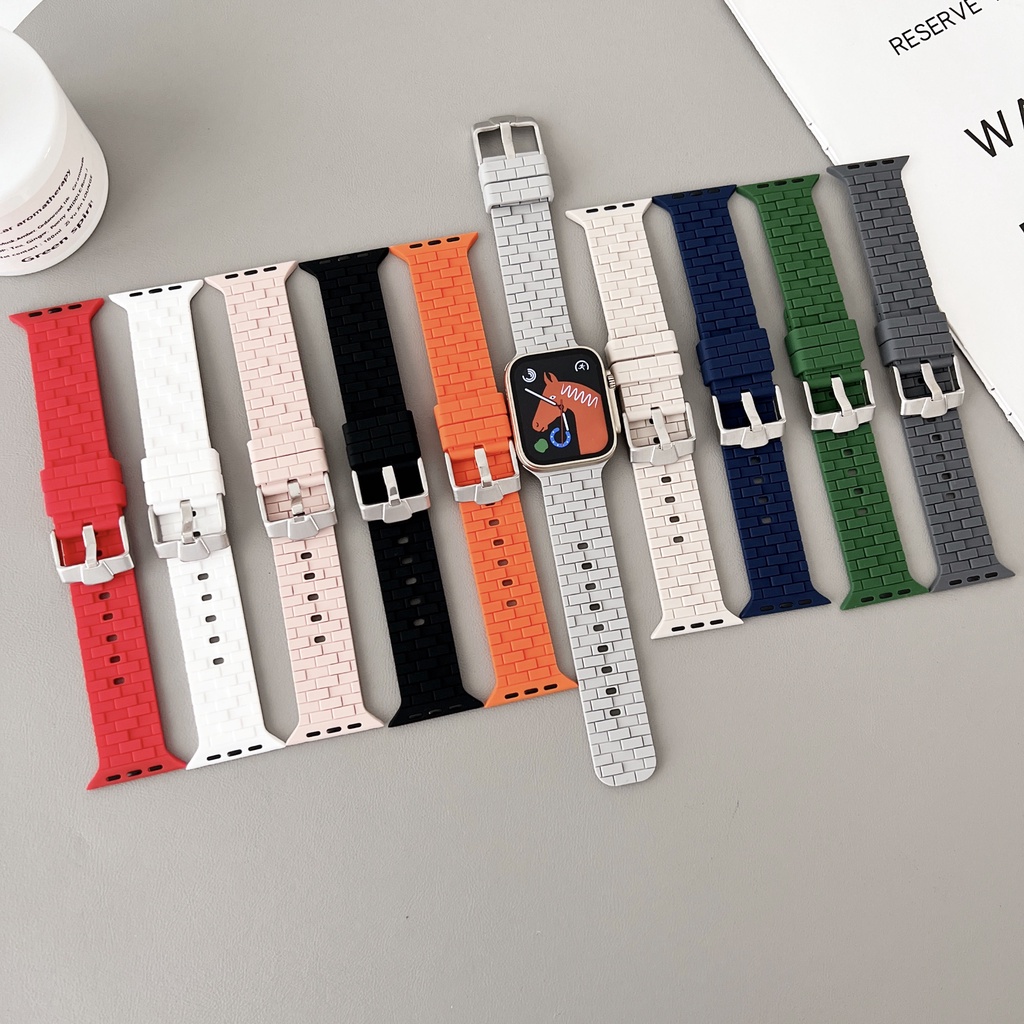 個性立體磚紋矽膠錶帶 適用於 Apple Watch S8/Ultra/7/6/se2/4 蘋果智能手錶配件