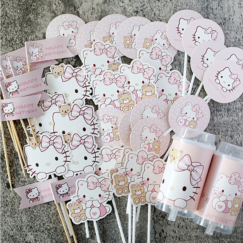【C♥L】烘焙蛋糕裝飾 粉色貓咪 61兒童節 女孩 生日甜品檯布丁 推推樂貼紙插牌
