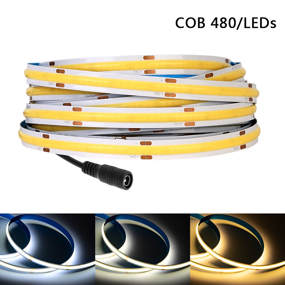 Fcob燈條480 Led高密度柔性FOB COB Led燈RA90暖自然冷白線性可調光12V 24V