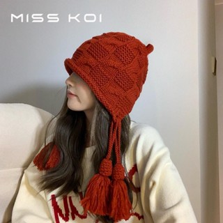 MISSKOI【現貨】雷鋒帽冬天帽子日系手工流蘇針織帽毛帽可愛甜美毛線帽保暖套頭護耳帽
