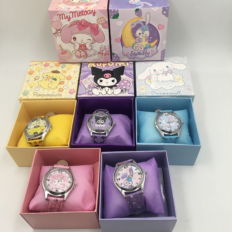 三麗鷗 Sanrio Kuromi 手錶帶盒卡通 Hello Kitty 兒童手錶可愛圓形錶盤手錶 Melody Cin