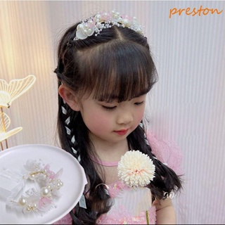 Preston 女童花朵髮帶可愛甜美精緻紗布絲帶頭飾兒童合金兒童花環