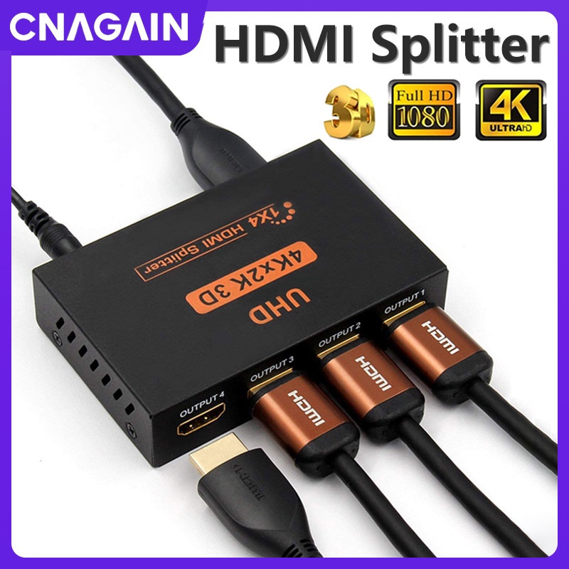 Cnagain 1 x 4 HDMI 兼容分配器轉換器,1 進 4 出高清 1.4 分配器放大器 HDCP 4K/2K/