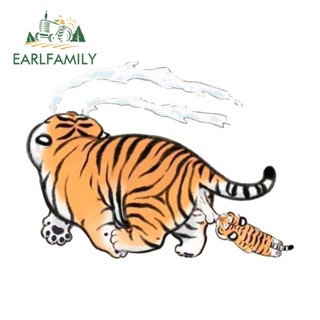 EARLFAMILY 13cm x 9.6cm 卡通老虎動物汽車貼紙筆記本電腦個性防刮可愛圖形 JDM 汽車配件