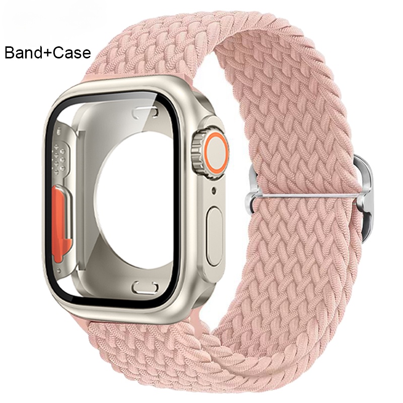 保護殼外觀升級ultra+尼龍彈性編織環錶帶適用 Apple Watch 8 7 6 SE 5 4 45mm 44mm