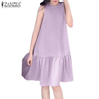 Zanzea 女式韓版開叉下擺褶飾褶襉開叉後領無袖連衣裙