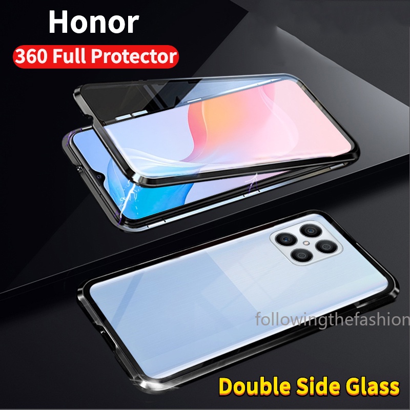 For Honor X9 5G X8 X8a 4G X7 X50 手機殼磁性金屬框架雙面鋼化玻璃 360° 全保護硬質時