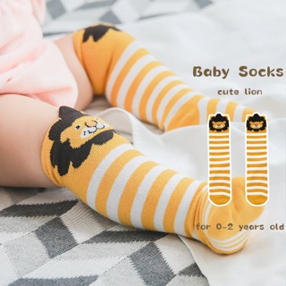 寶寶襪子春秋黃條紋可愛卡通獅子中筒寶寶襪子