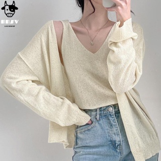 牛奶少女[氣質出眾]韓國chic夏季新款小香風顯瘦減齡吊帶背心防晒上衣針織衫外套套裝