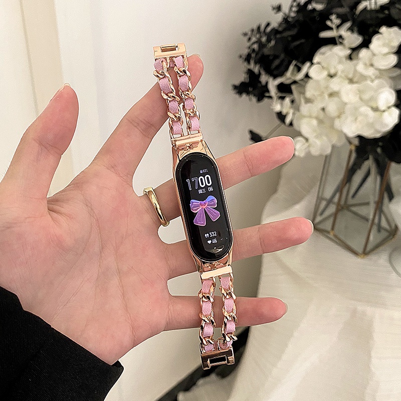 雙排小香風 女士錶帶 金屬不鏽鋼錶帶 替換腕帶 小米錶帶 適用於 小米手環 8 7 6 5 4 3 NFC 小米手環8